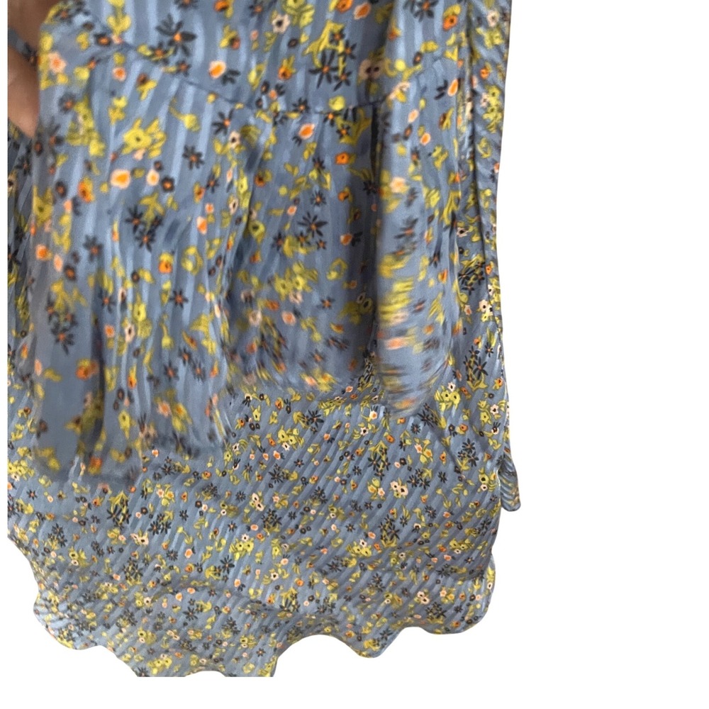 Free People Sweetest Thing Mini Dress Midnight Cowboy Blue Floral Ruffle Size 12 - Picture 13 of 15
